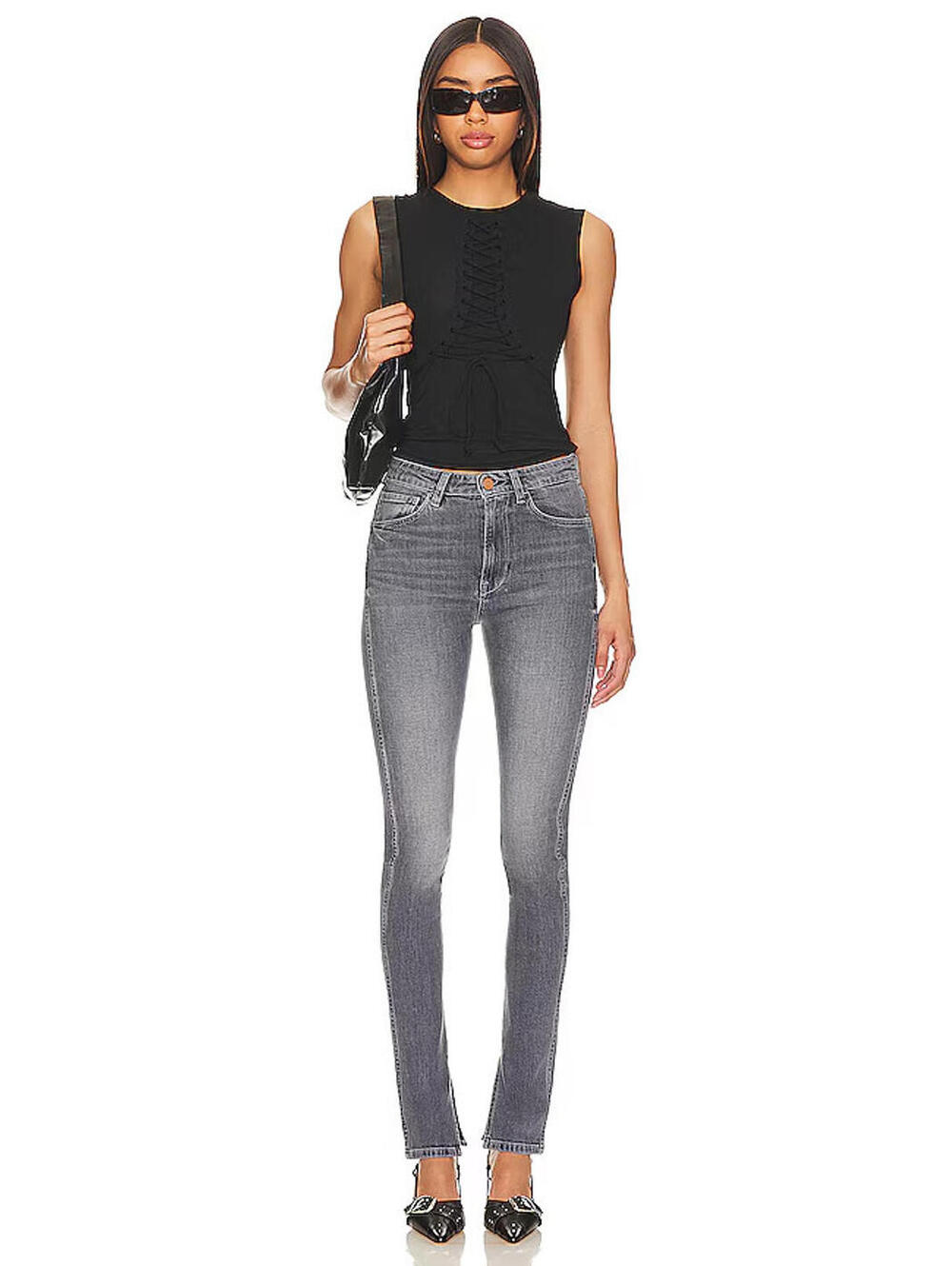 3X1 Kayla Split Jeans in Grey Hurricane, $295 NWT, Size 28, Revolve, #51